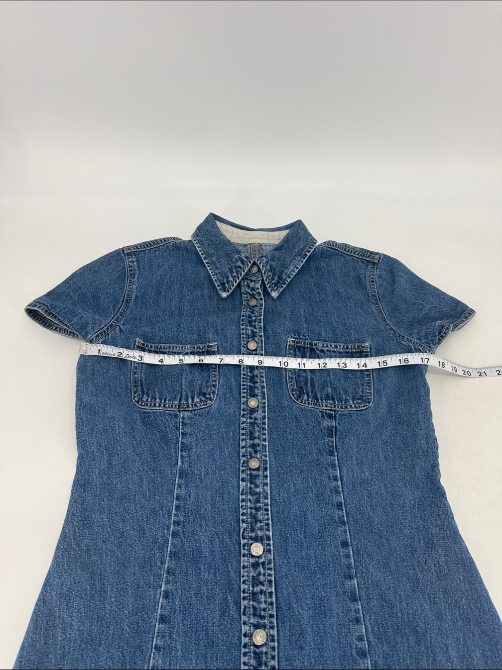 Gap Vintage Y2K Heritage Americana Classic Denim Snap Button Mini Shirt Dress - Picture 8 of 12